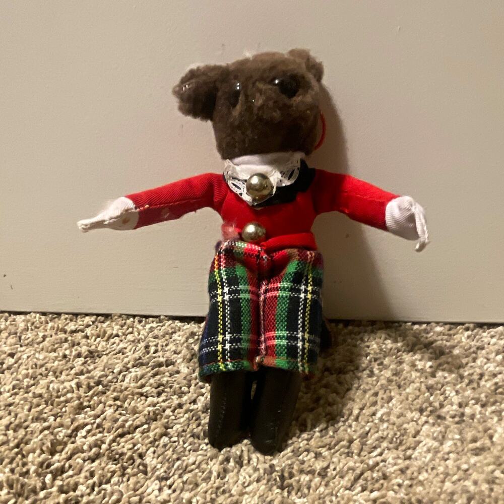 Vtg Mrs Fox Huntsman Equestrian English Plush Ornament Tartan Outfit